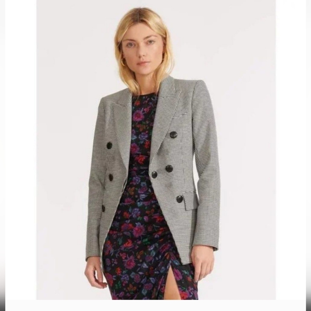 Veronica Beard 0 Leon Dickey Blazer houndstooth tweed black tweed